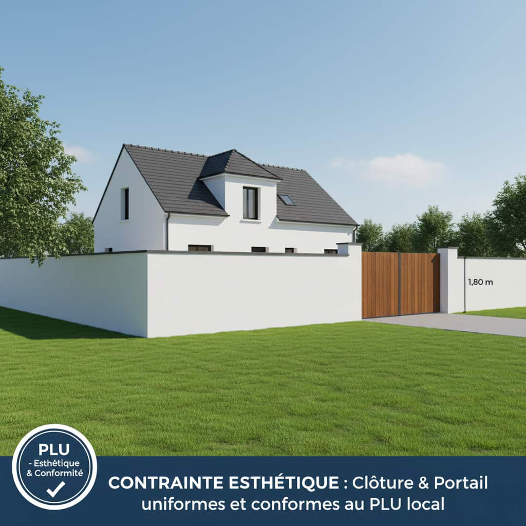 3D mur de clôture et portail respect des contraintes PLU hauteur et couleur