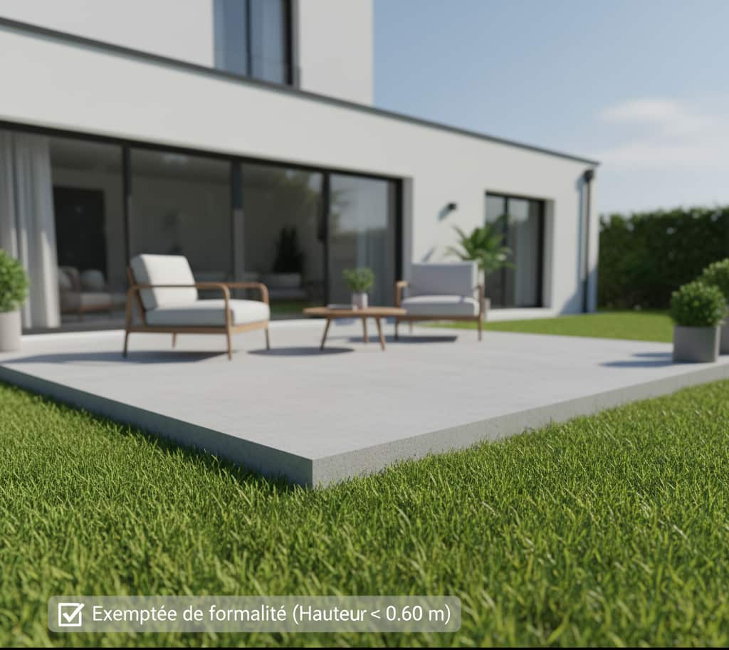 3D terrasse en béton de plain-pied dispense autorisation