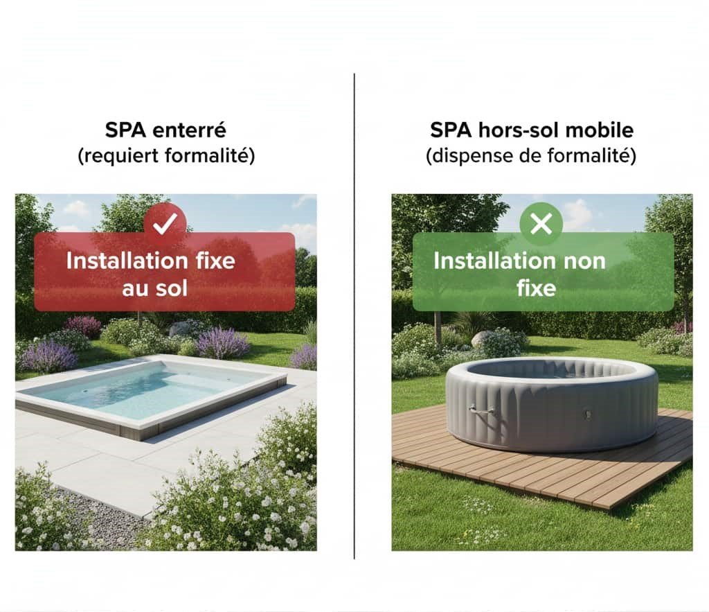 3D spa enterré formalités vs spa hors-sol mobile dispense autorisation