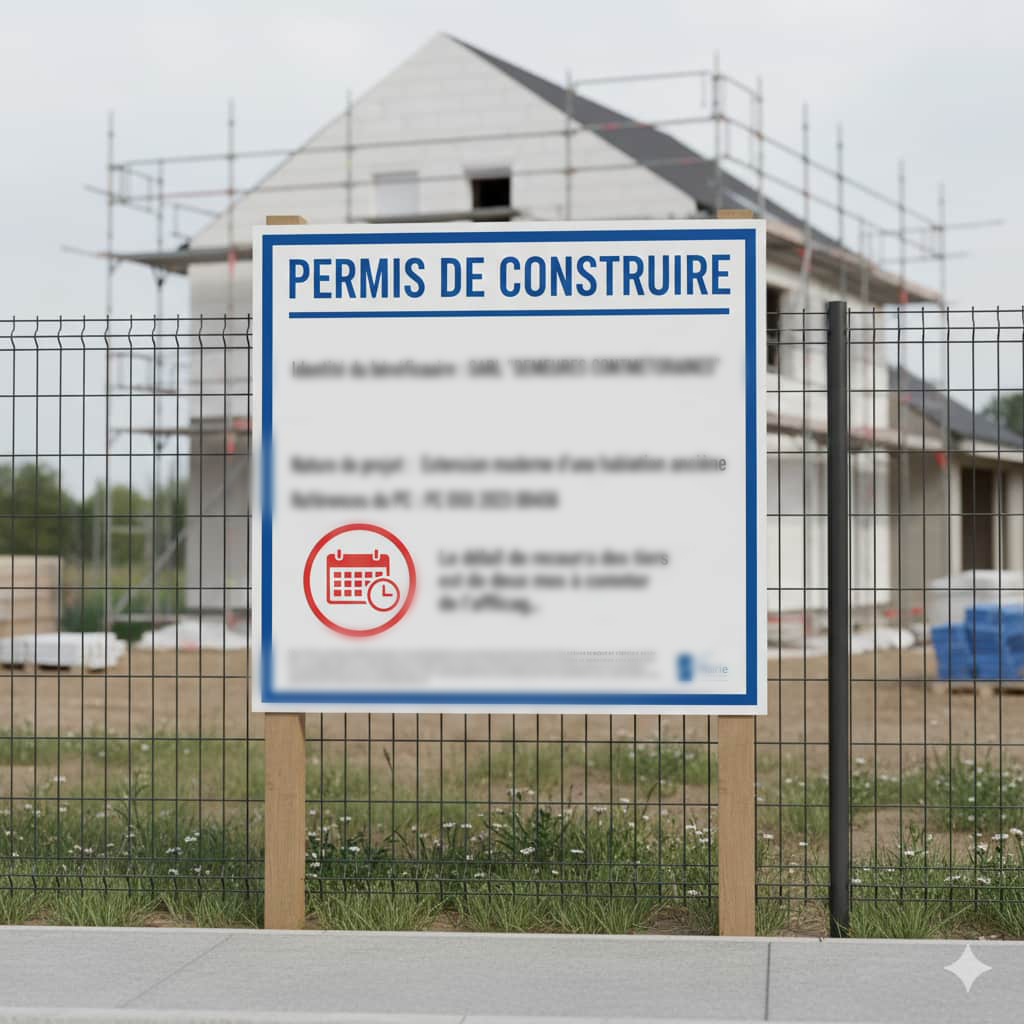 3D panneau affichage permis de construire visible voie publique dimensions légales