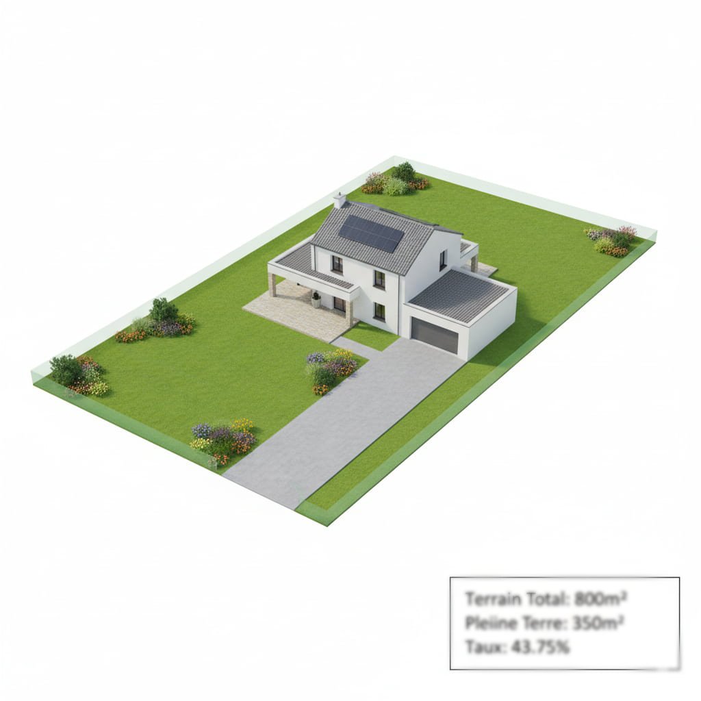 rendu 3D plan de masse calcul taux de pleine terre et surfaces perméables