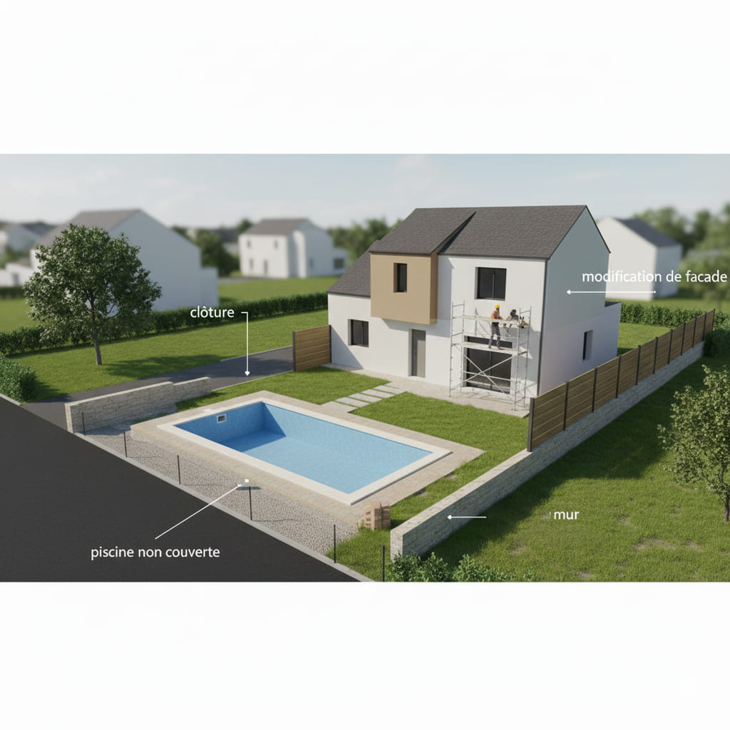 3D travaux soumis à déclaration préalable cerfa 13703 piscine clôture modification façade