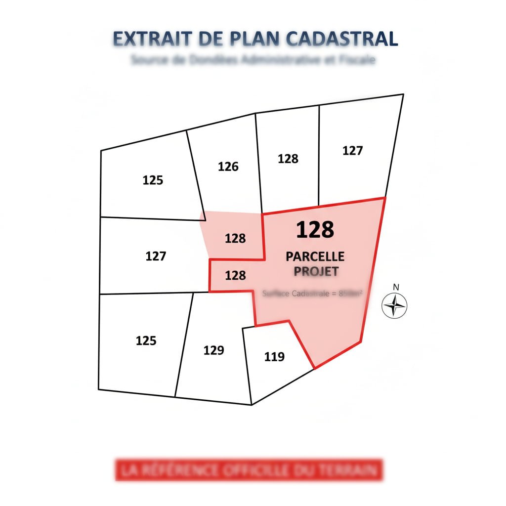 plan cadastral 2D surface cadastrale parcelle et numéros officiels