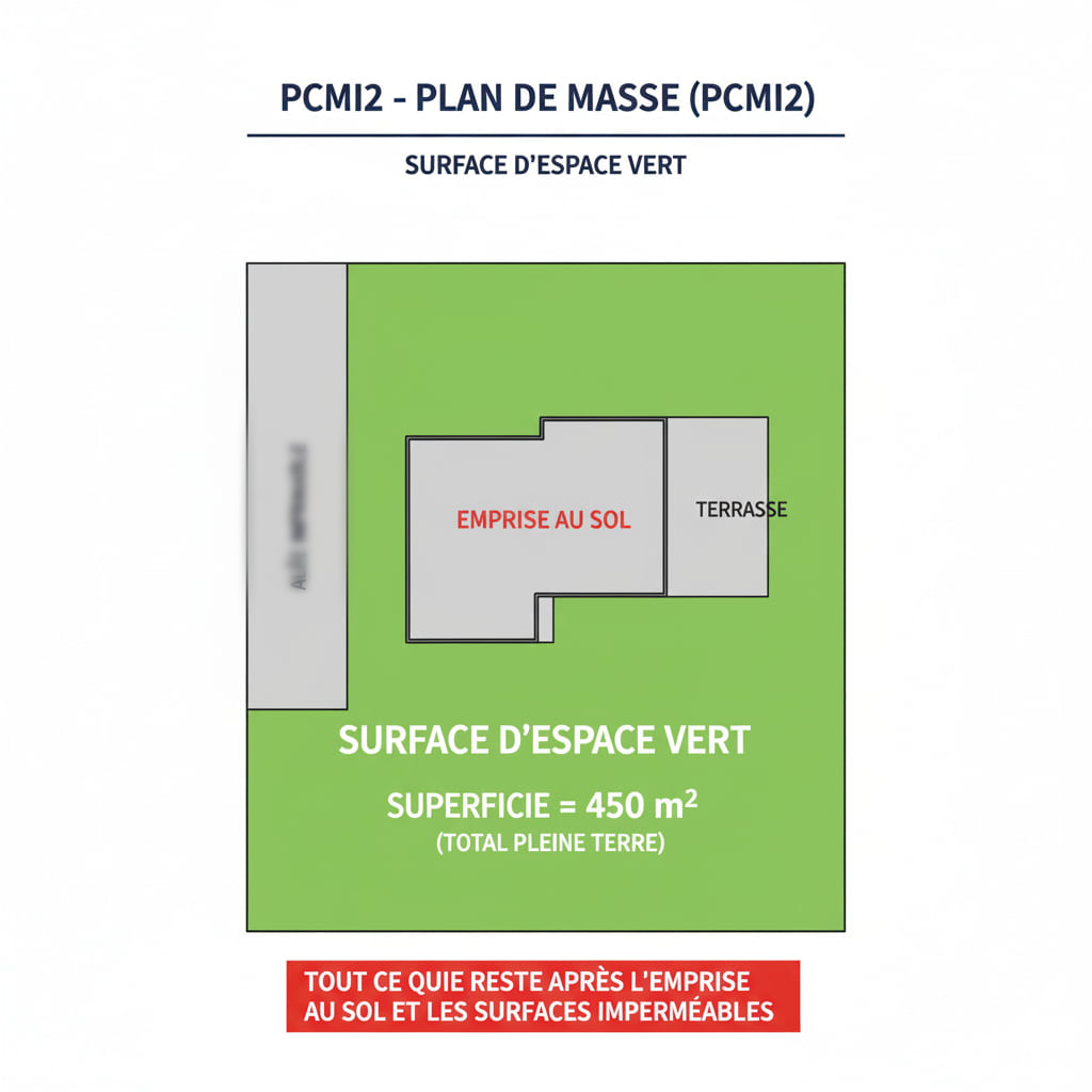 plan de masse 2D mesure et localisation de la surface d'espace vert
