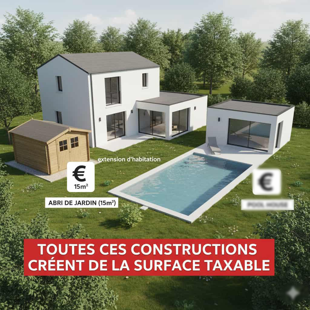 3D illustration des annexes créant de la surface taxable abri de jardin 