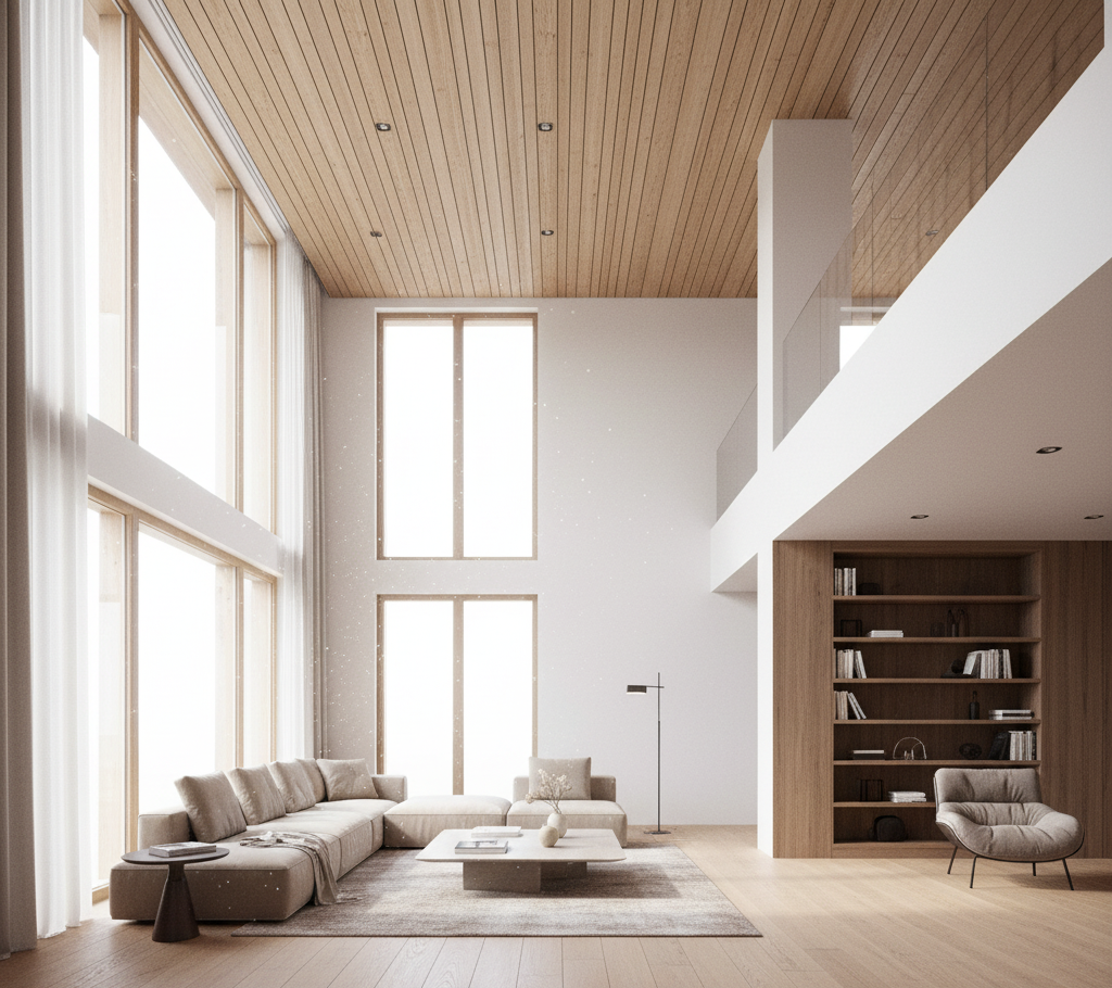 rendu 3D impact hauteur sous plafond volume et qualité de vie intérieure