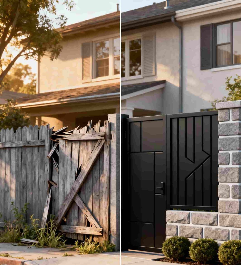 3D portail battant ouverture respectant la voie publique et le trottoir