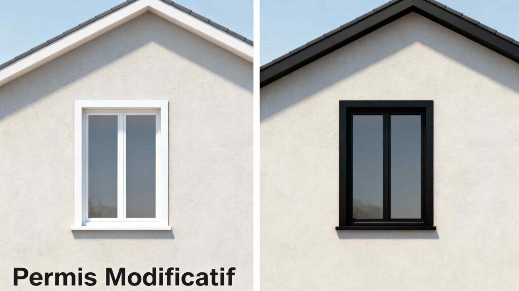 rendu 3D comparatif avant après permis de construire modificatif changement mineur façade et encadrement fenêtre