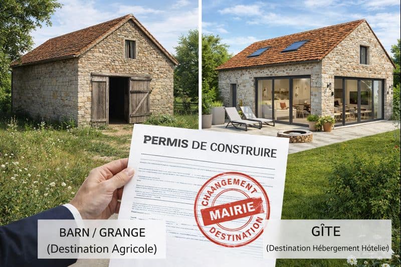 rendu 3D changement de destination grange gîte permis construire