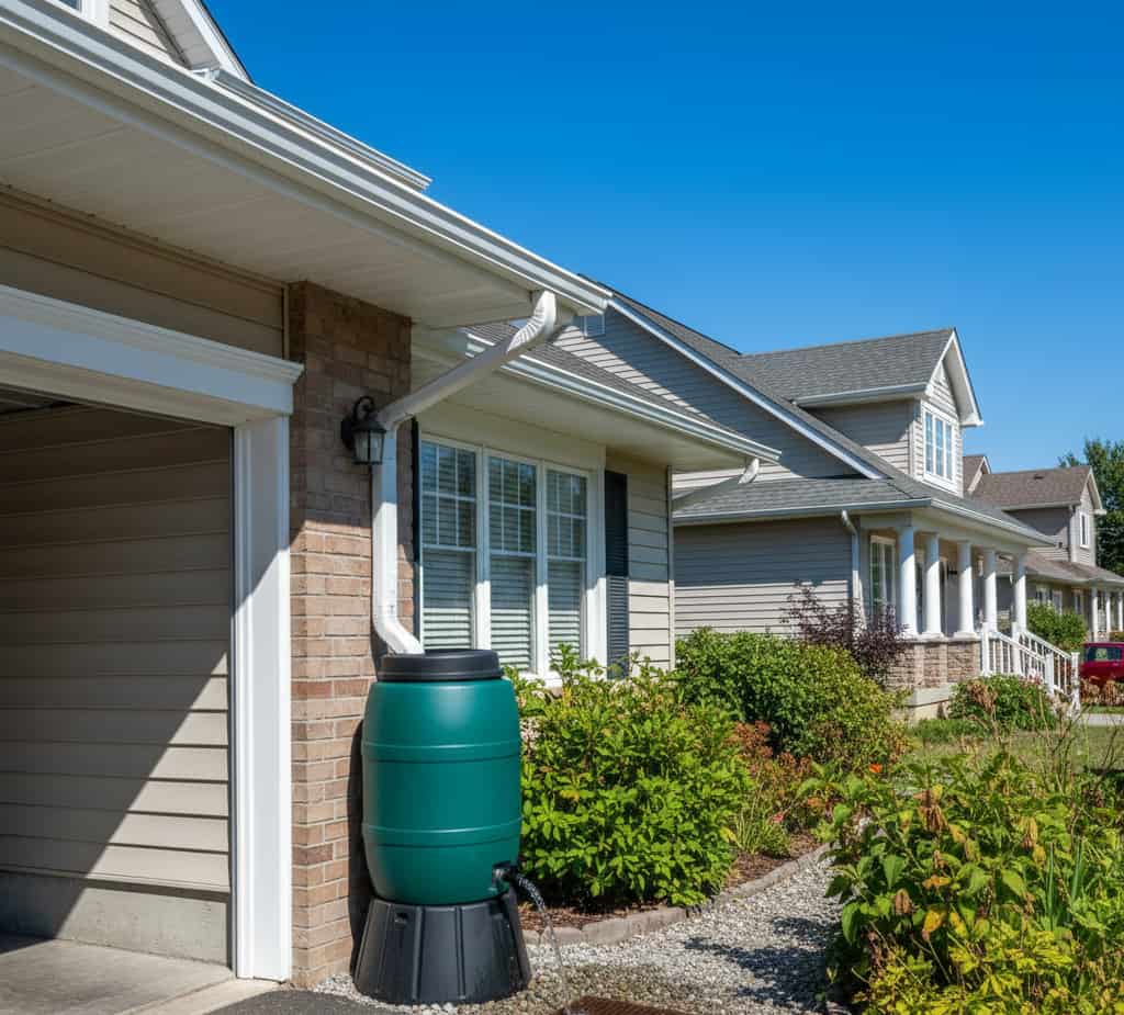 Gouttières installées sur une maison pour canaliser l’eau de pluie sans la déverser sur le terrain du voisin