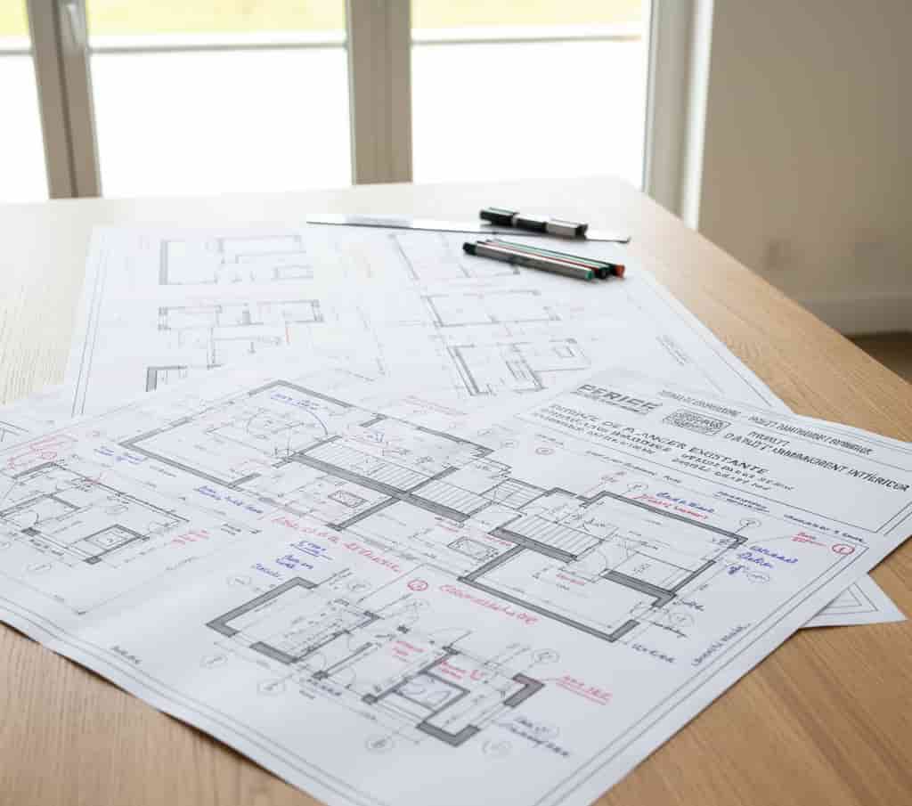 Plans architecturaux pour un permis de construire de mezzanine de grande surface avec indications de surface de plancher et autorisation requise