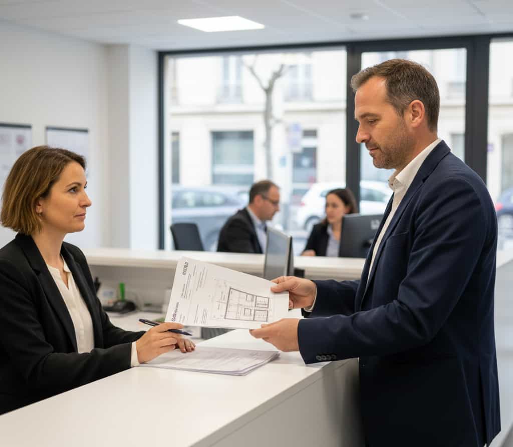 Propriétaire déposant une déclaration préalable de travaux pour isolation thermique par l’extérieur en mairie.