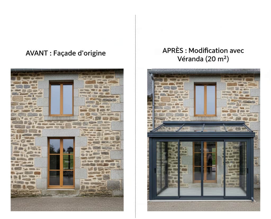 avant après installation véranda 20m2 changement aspect extérieur
