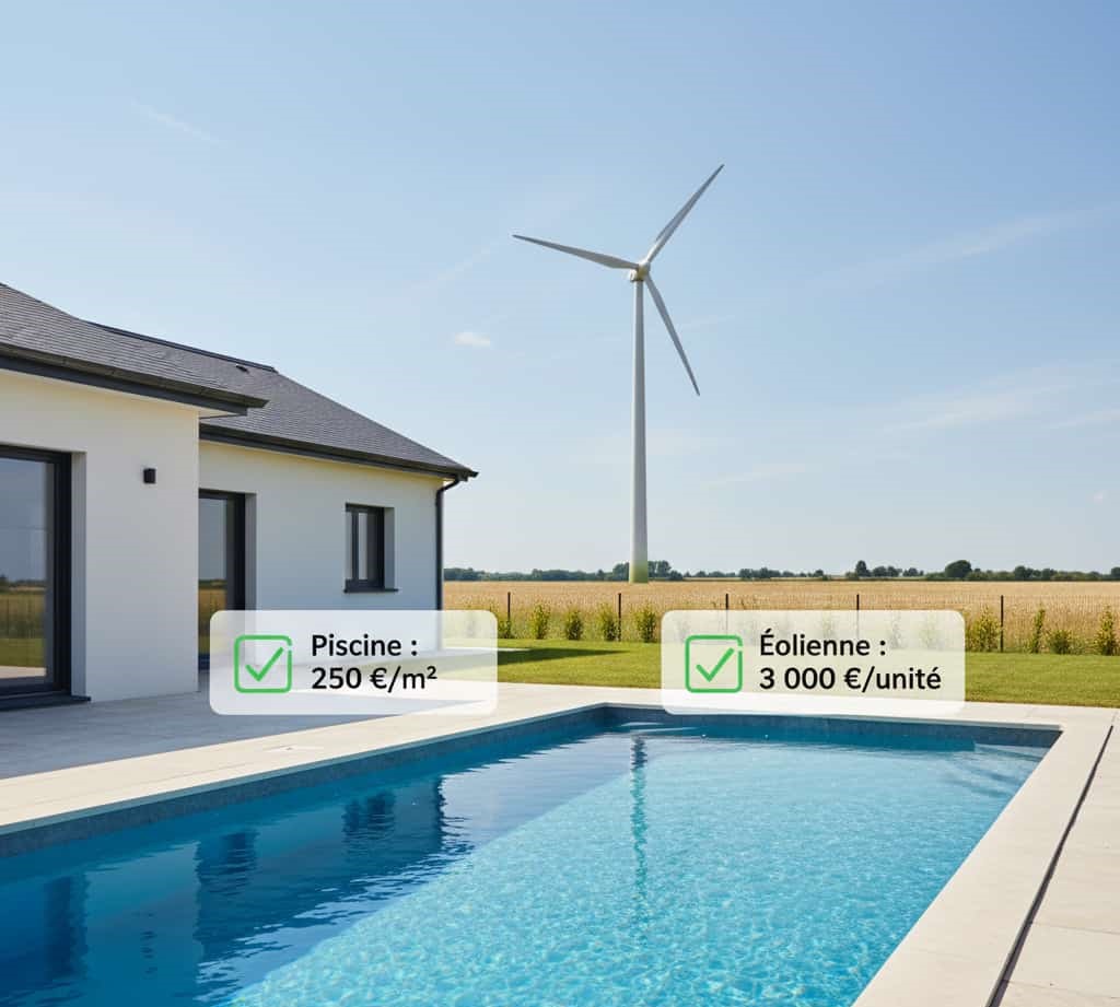 taxe aménagement piscine éolienne valeur forfaitaire