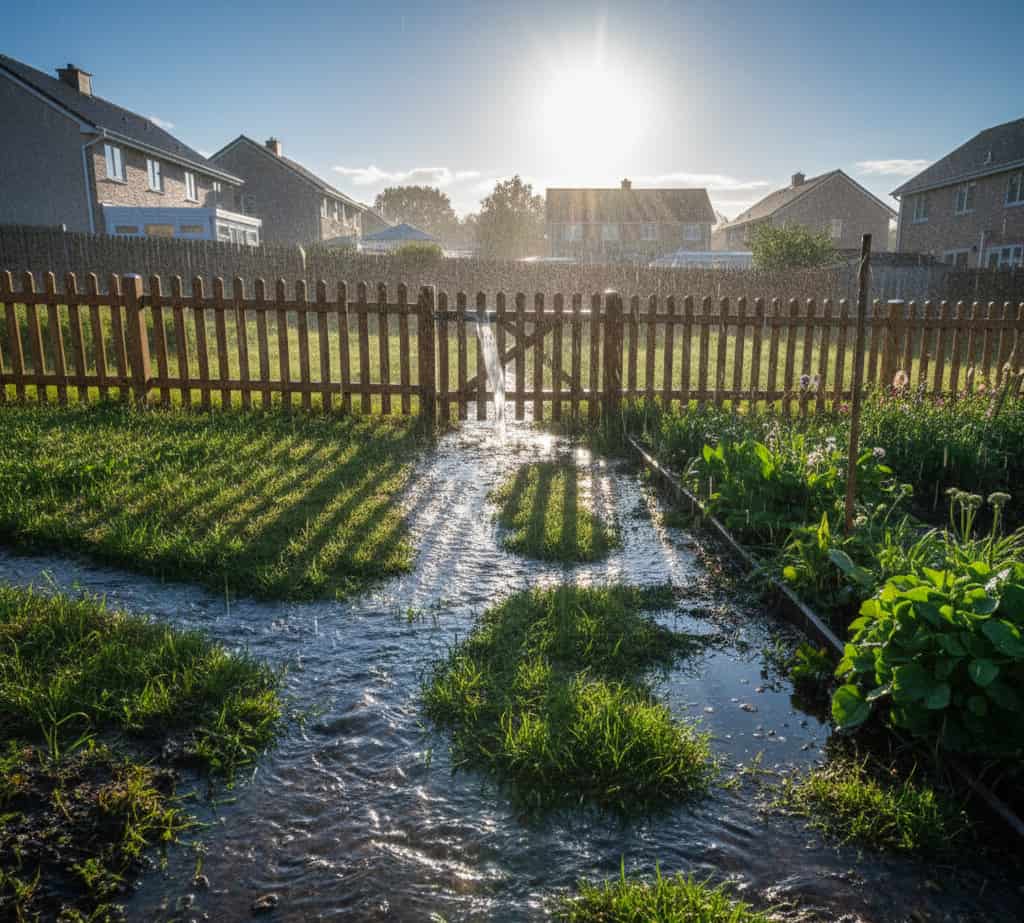 Écoulement naturel des eaux de pluie du terrain en hauteur vers celui du voisin après une averse