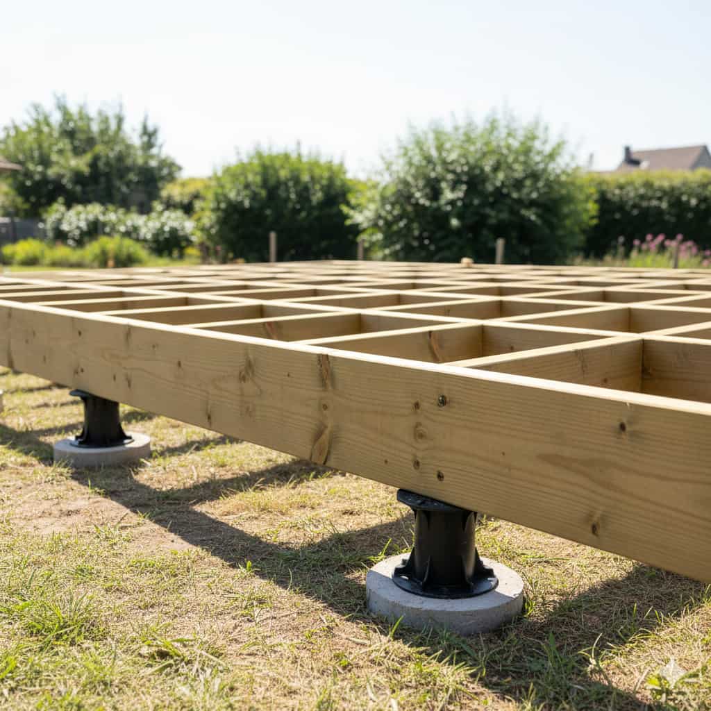 structure terrasse bois surélevée 60cm plots et solivage