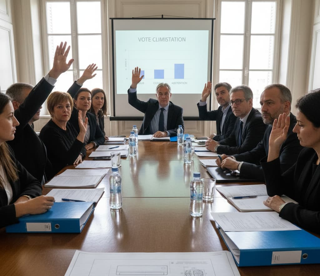 Assemblée générale de copropriétaires votant l’autorisation pour installer une climatisation en copropriété.