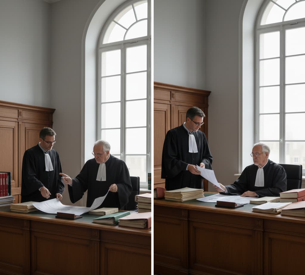 Audience réaliste au tribunal administratif pour un contentieux d’urbanisme avec juges, avocats et plans d’urbanisme