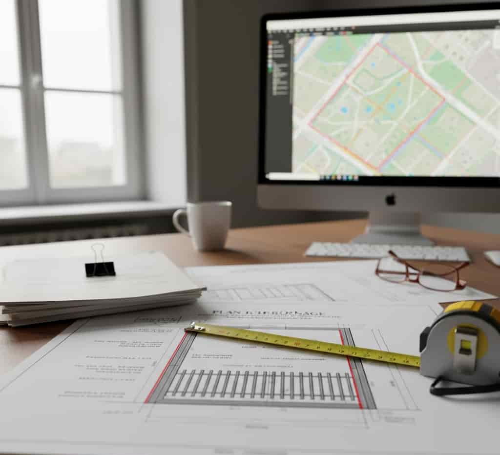 Plans et mesures de hauteur pour clôture avec documents de déclaration préalable en mairie