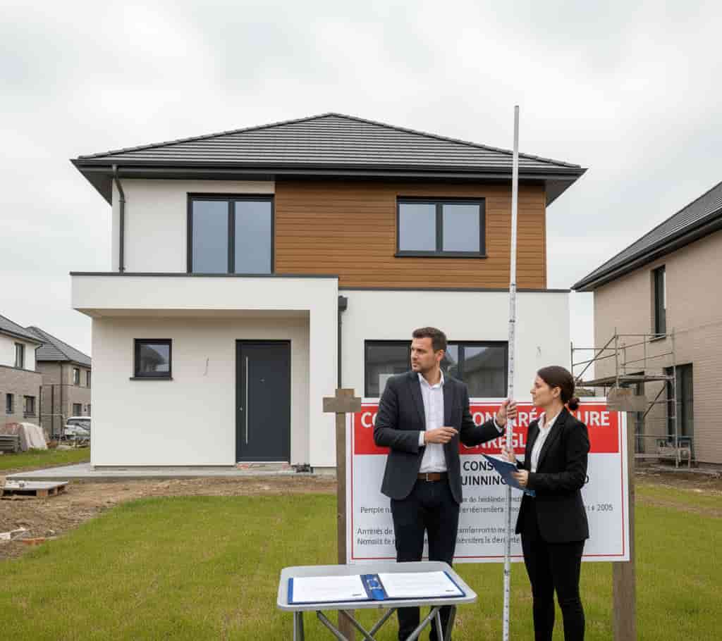 Expert ou huissier constatant une construction achevée après annulation du permis de construire avec documents officiels