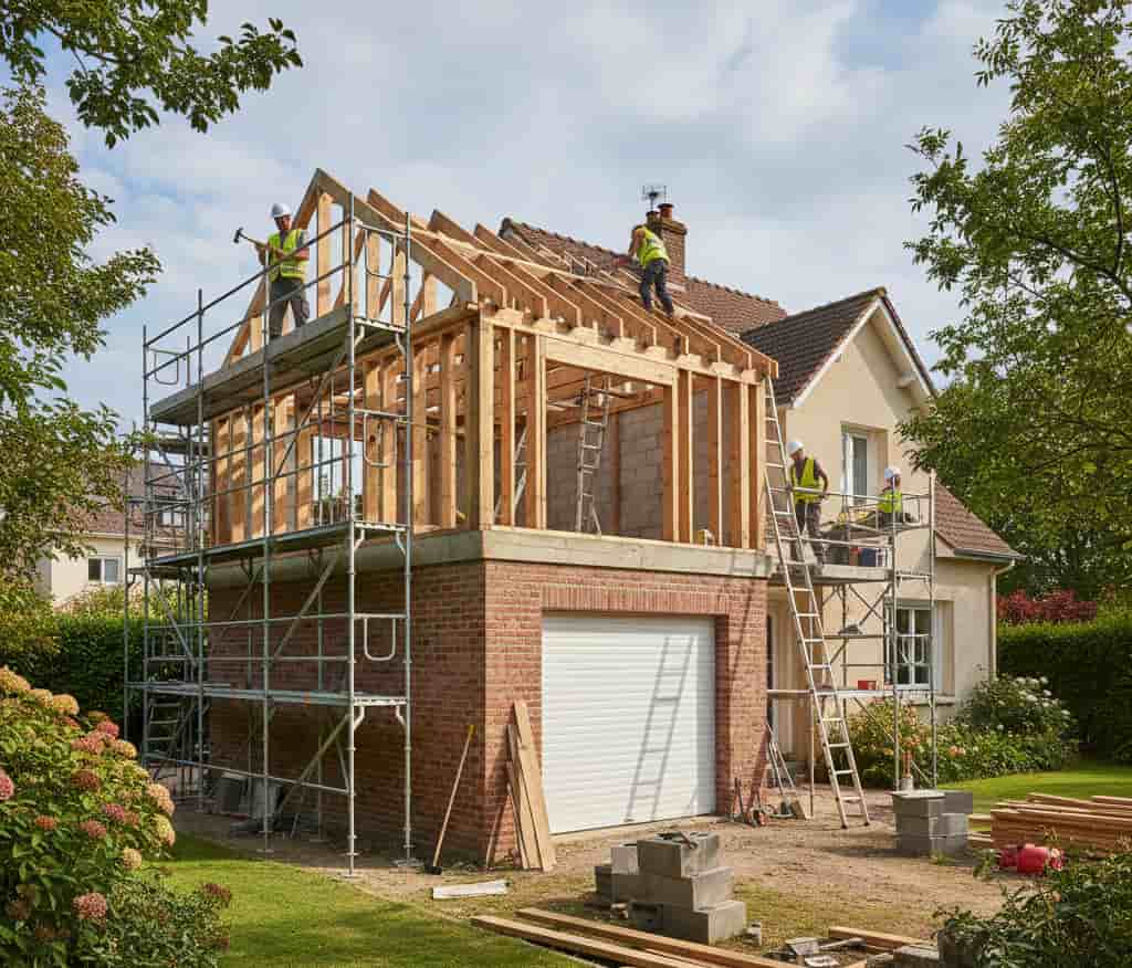 Extension construite au-dessus d’un garage attenant illustrant la possibilité d’agrandir une maison au-dessus d’un garage