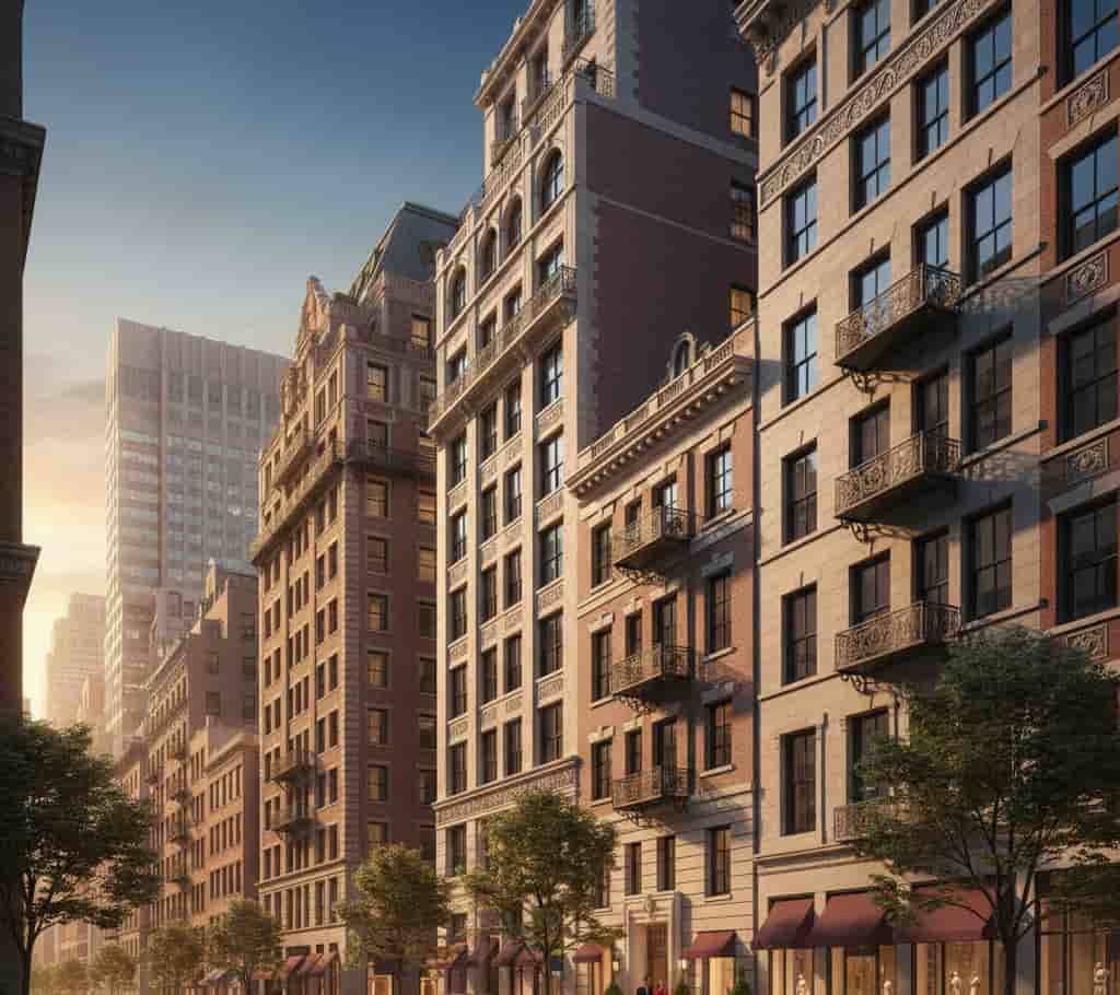 Immeuble haut de gamme à Manhattan représentant les propriétés new‑yorkaises de Jeff Bezos