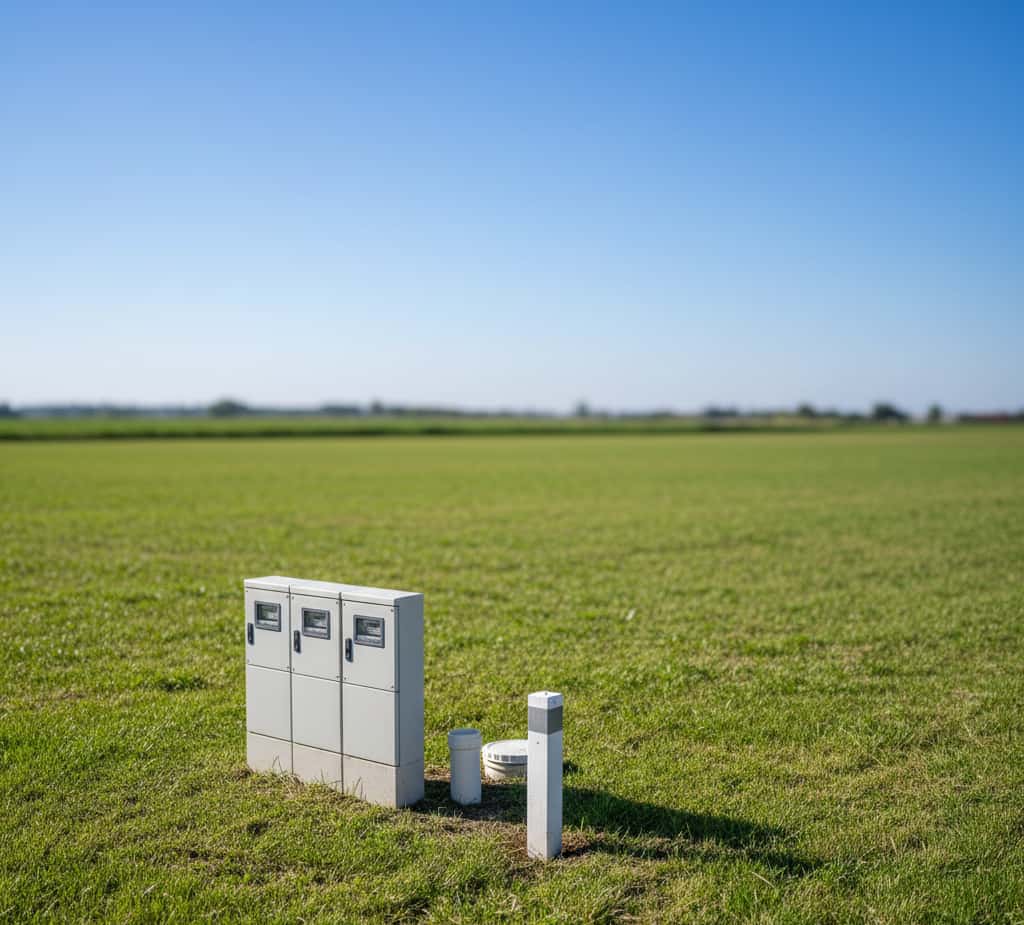 terrain viabilisé coffrets électriques et bornes de géomètre