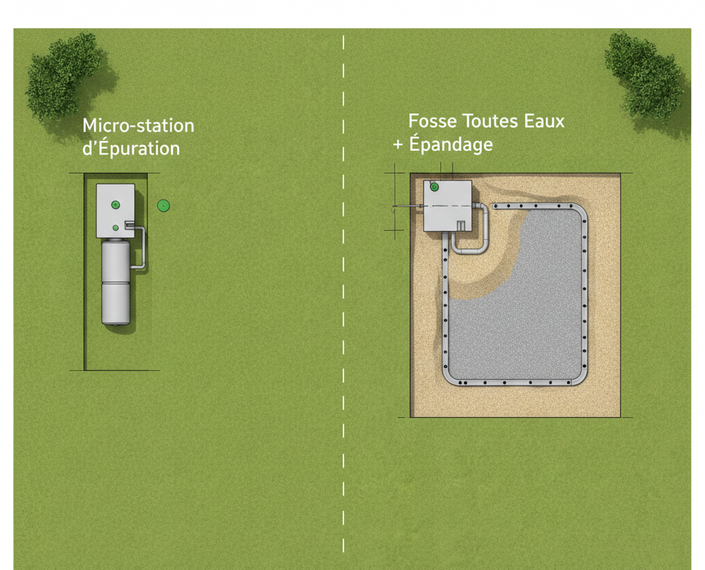 3D comparaison assainissement non collectif micro-station filtre compact épandage