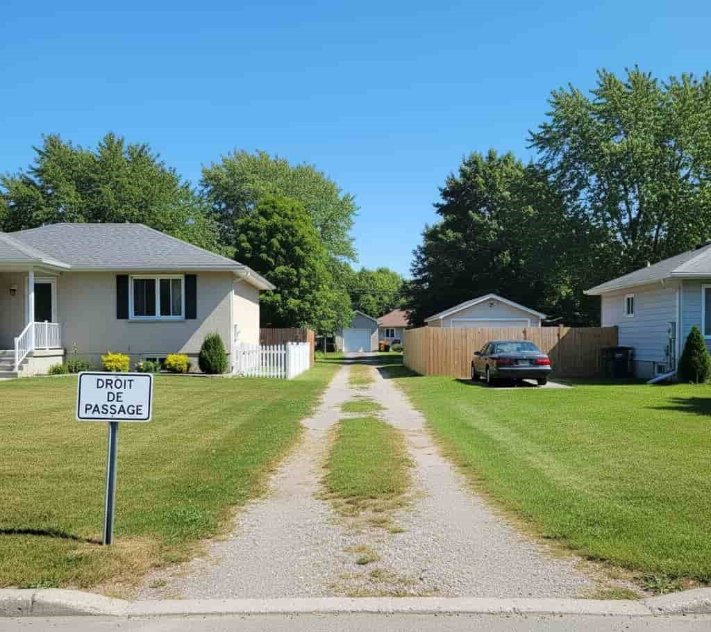 chemin droit de passage matérialisé sur terrain