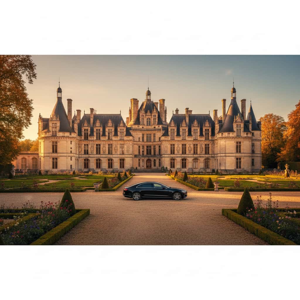 un château français historique avec architecture Renaissance et jardins, évoquant la propriété d’une célébrité