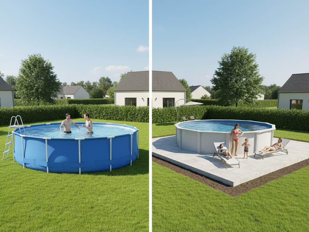 photo réaliste piscine hors-sol amovible et fixe sur dalle béton