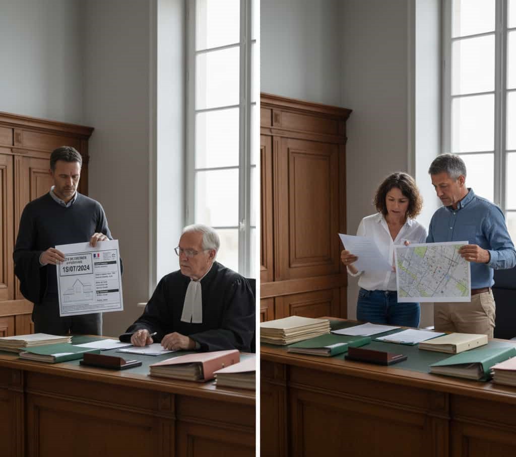Scène de tribunal avec contestation d’une construction malgré un permis conforme au Code de l’urbanisme
