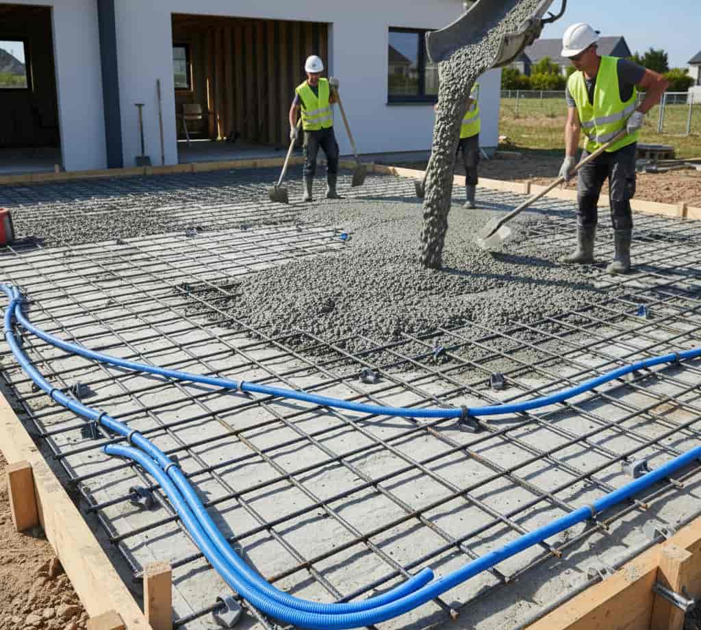 dalle béton garage avec gaines électriques station recharge