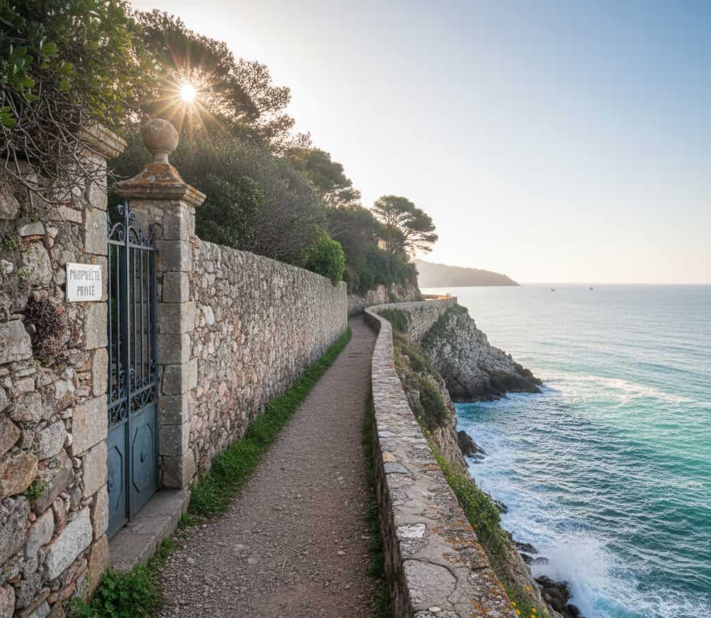 sentier littoral bordant une propriété privée de prestige