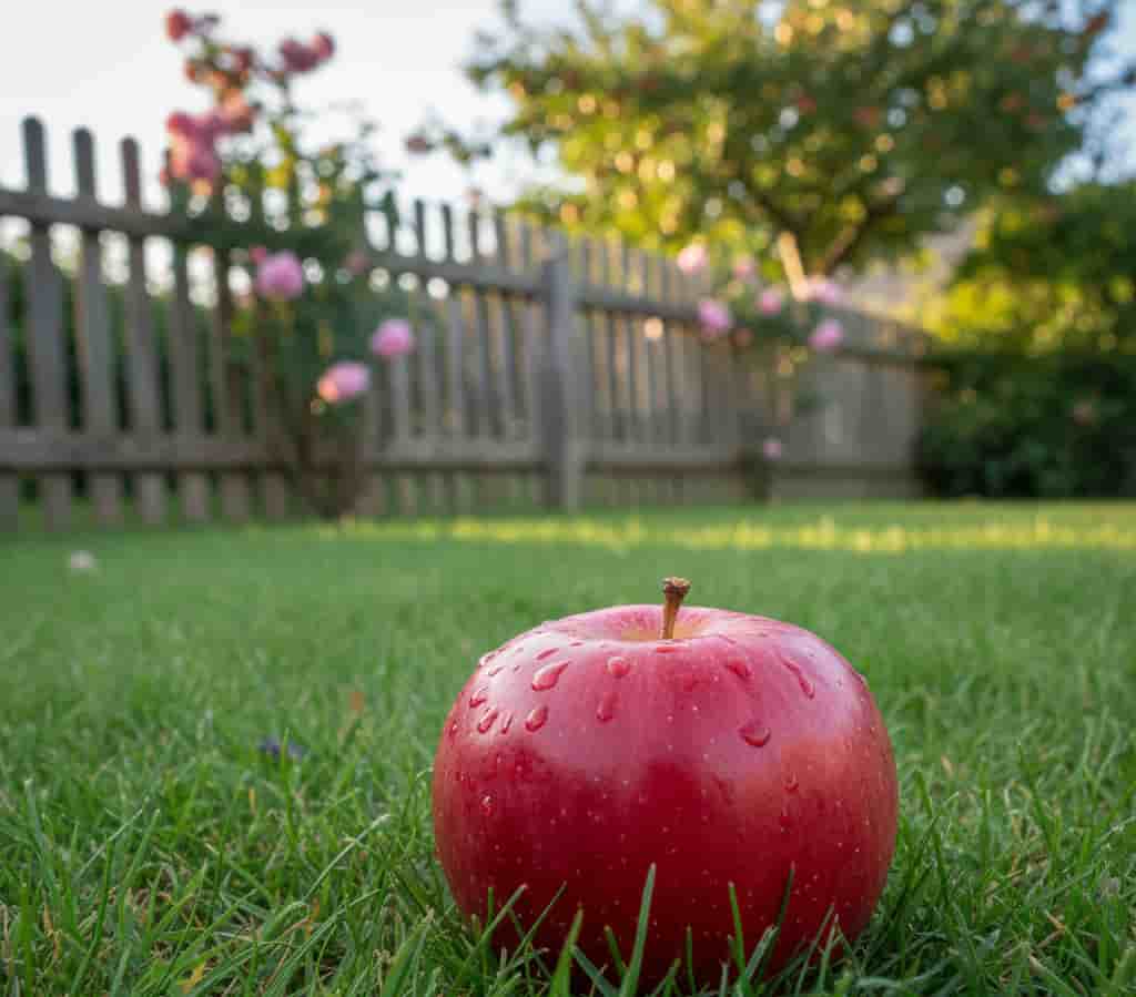 Fruit tombé naturellement d’un arbre fruitier du voisin sur le terrain d’un autre propriétaire