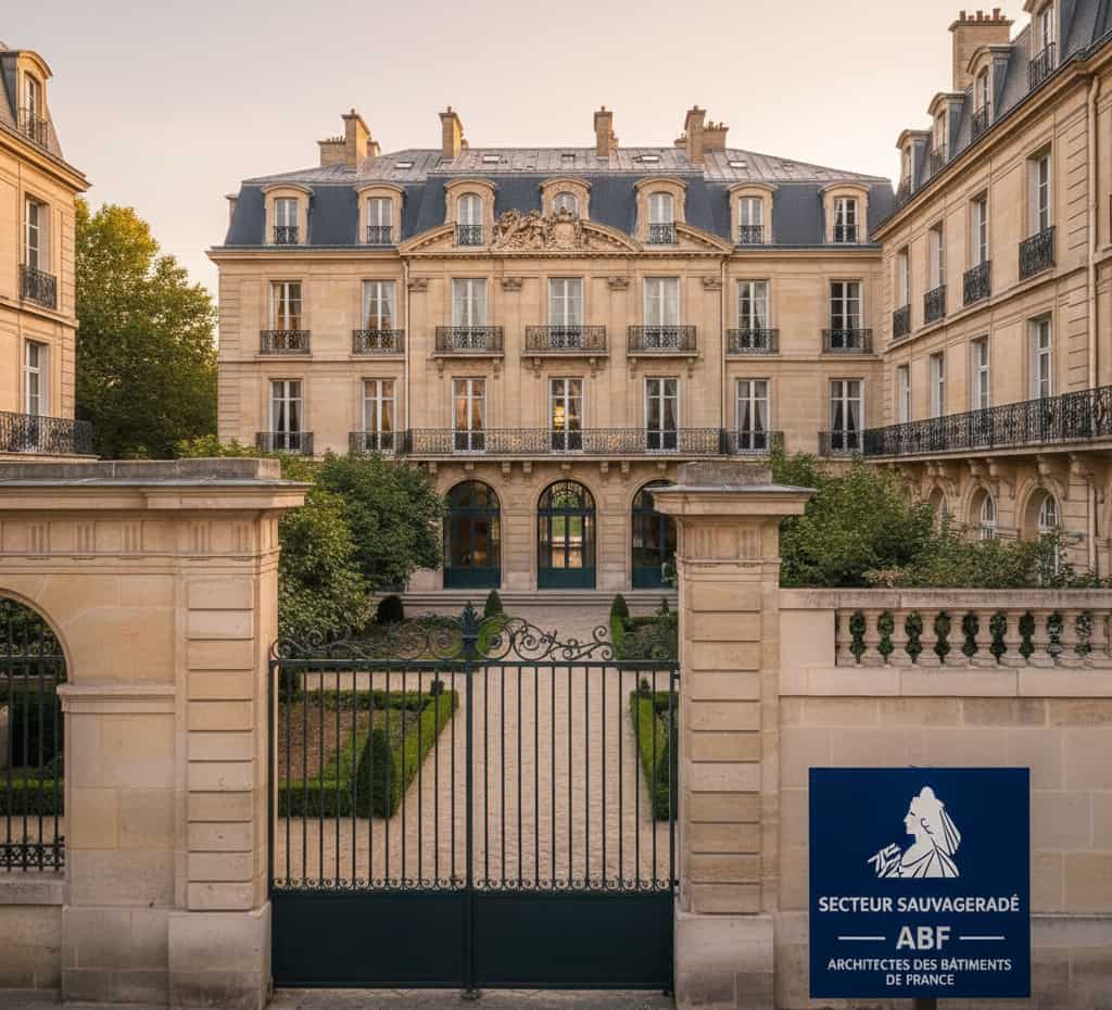Hôtel particulier français en secteur protégé par l’Architecte des Bâtiments de France illustrant les propriétés de Gérard Depardieu