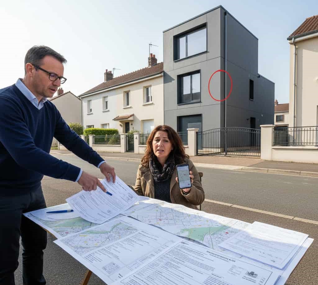 Conflit de voisinage pour non-respect du PLU : construction dépassant les limites d’implantation observée avec plans d’urbanisme