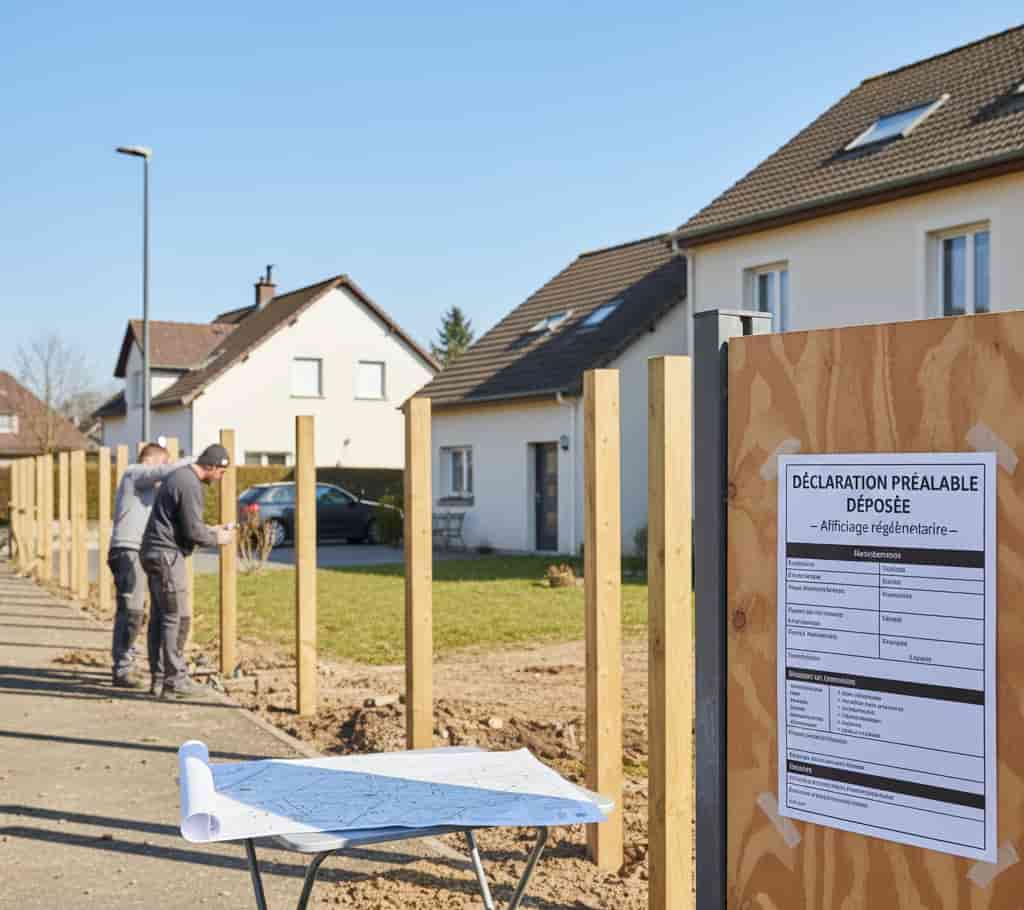 Installation de clôture avec affichage de la déclaration préalable de travaux en mairie