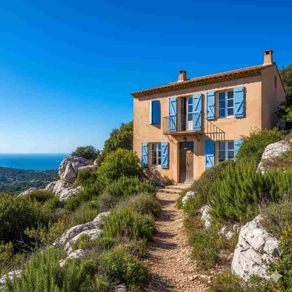 Maison traditionnelle méditerranéenne à Marseille avec toiture en tuiles et volets colorés