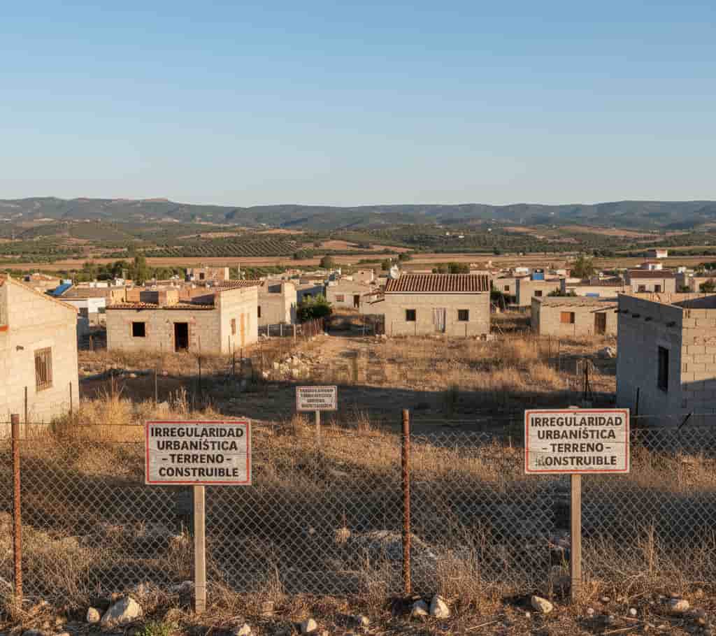 Quartier rural en Espagne avec maisons illégales construites sans permis