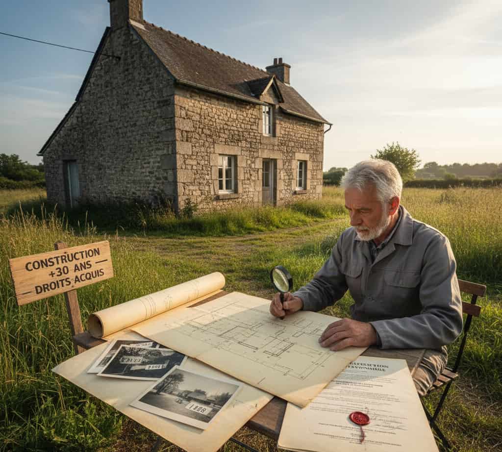 Ancienne construction avec documents montrant plus de 30 ans d’usage continu interprété comme prescription trentenaire