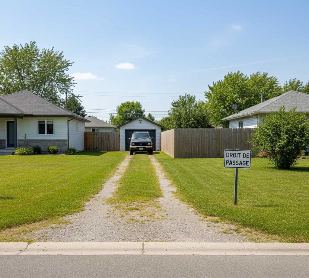 chemin droit de passage matérialisé sur terrain