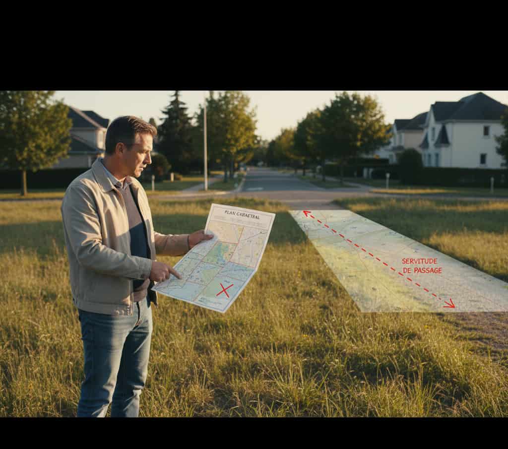 Terrain enclavé avec plan cadastral montrant le tracé d’un droit de passage obligatoire vers la voie publique