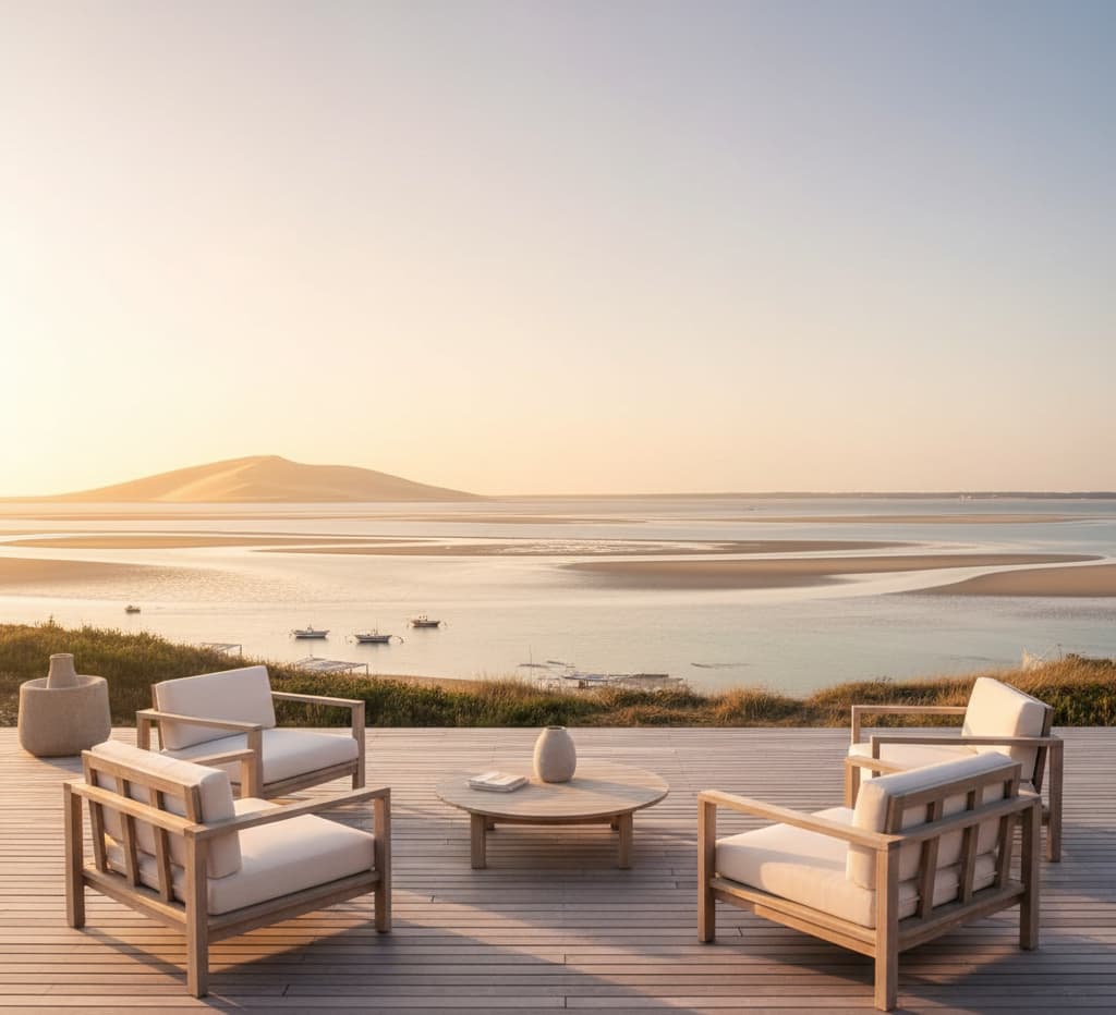 terrasse bois vue panoramique bassin d'arcachon et dune du pilat