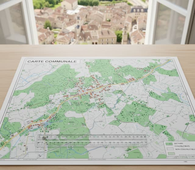 Extrait de carte communale avec secteurs constructibles et non constructibles pour délimiter les zones de construction