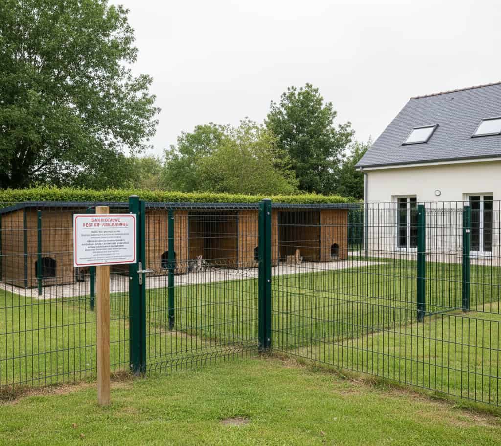 Chenil conforme à la réglementation française avec enclos sécurisés et installation autorisée par la mairie