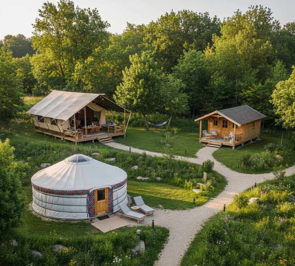 Hébergements de glamping soumis à déclaration préalable ou permis d’aménager selon la surface et le nombre d’emplacements