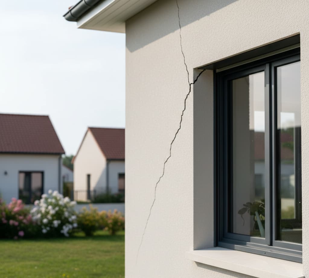 Fissure sur façade de maison neuve constituant une malfaçon de travaux