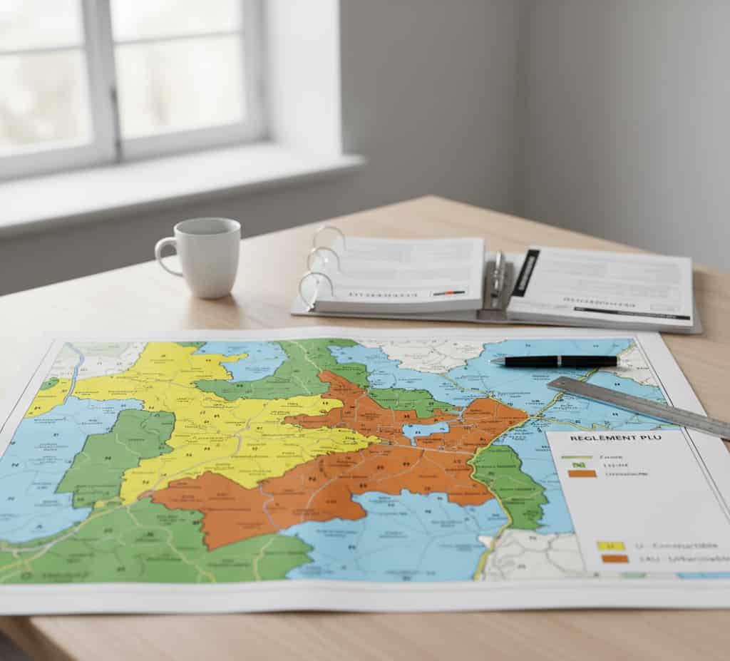 Carte de zonage du Plan Local d’Urbanisme montrant les zones constructibles (U et AU) définies par le règlement urbanisme pour savoir où construire.