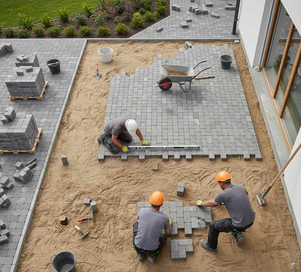 Pose de pavés autobloquants pour aménagement de cour soumis à réglementation d’urbanisme